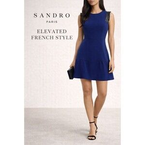 Sandro Paris Blue Sleeveless A-Line Mini Dress Size M
